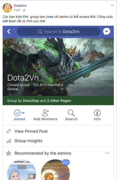 Thì ra groups Dota2vn hơn 150k thành viên chỉ tạm khóa, tuyên chiến đến khi Beatvn sập mới thôi