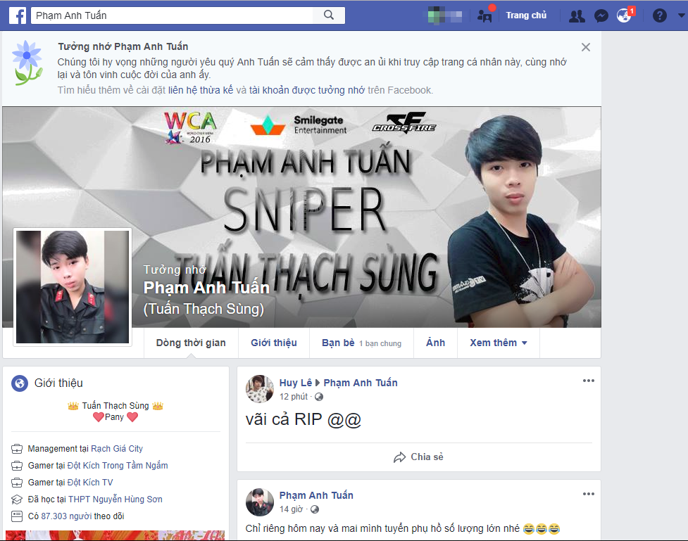 Đột Kích: Facebook của hot Sniper Tuấn Thạch Sùng bất ngờ chuyển sang tưởng nhớ người đã khuất?