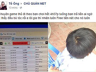 Chết cười với game thủ nhí đi ngồi net được chủ quán gọt đầu miễn phí vì không trả tiền máy