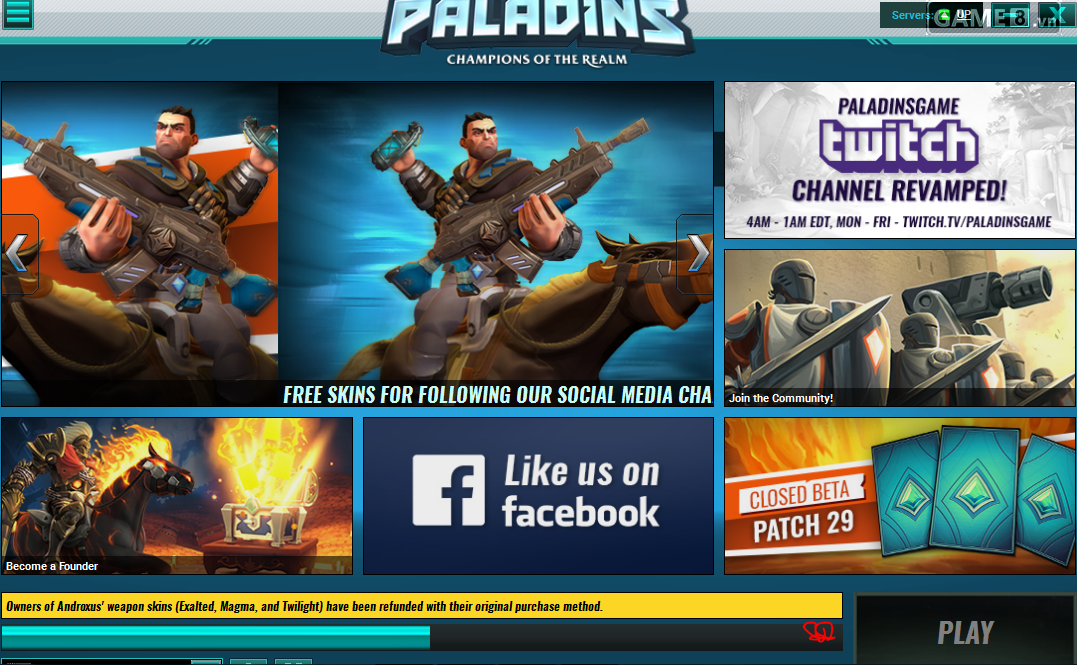 Giao diện updater của Paladins.