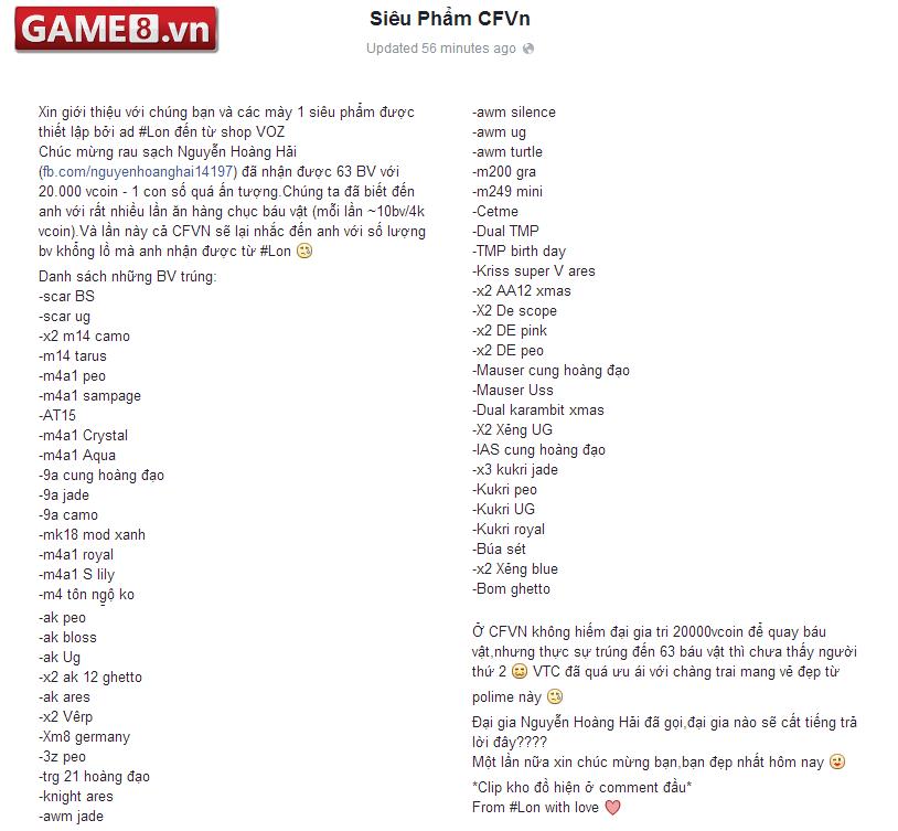 20.000 Vcoin, Nguyễn Ho&agrave;ng Hải nhận về 63 b&aacute;u vật rất hiếm