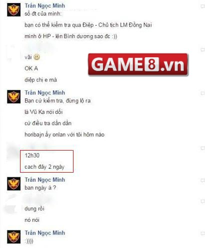 Thời gian mà Vũ Ka nói có onlan với anh Trần Ngọc Minh