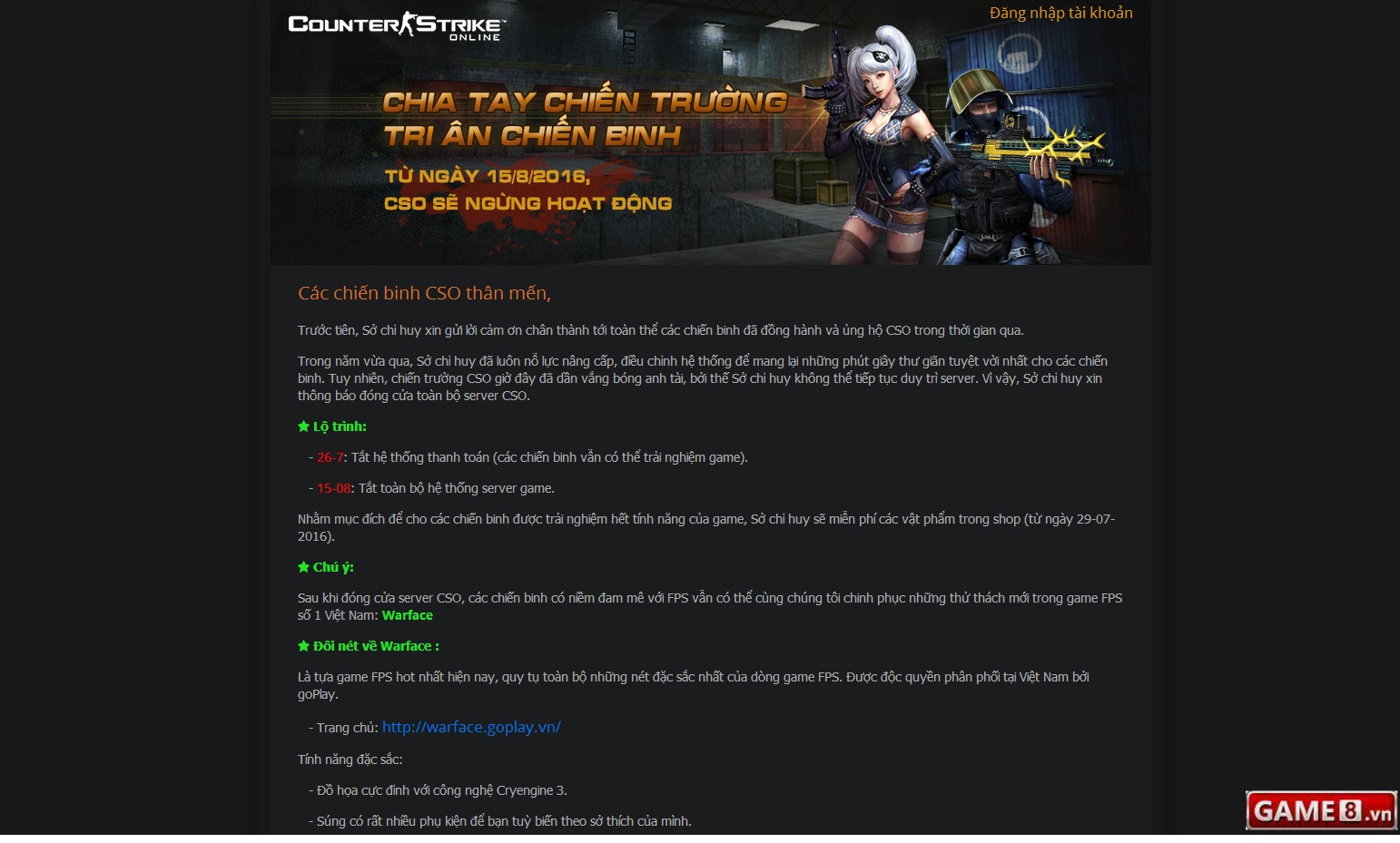 Counter-Strike Online công bố đóng cửa