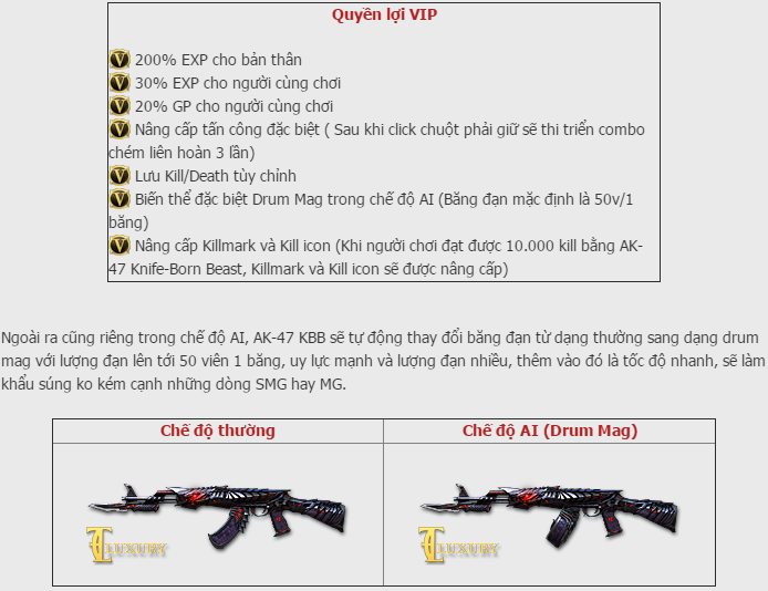Những tính năng ưu đãi đặc biệt của AK-47 Knife Born Beast