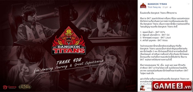 LMHT: Bất ngờ G4, 007x, Lloyd, Moss đồng loạt chia tay với đội tuyển Bangkok Titans