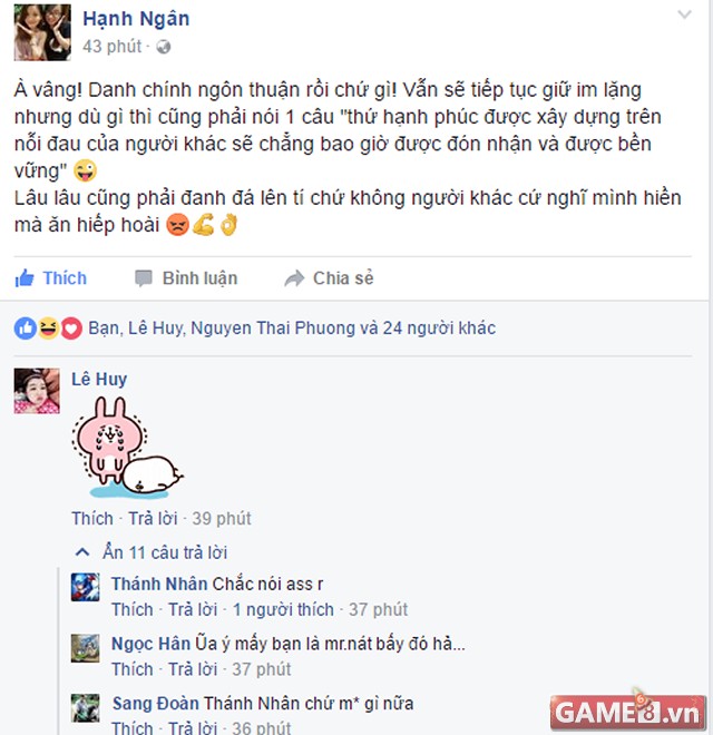 Hạnh Ng&acirc;n bạn g&aacute;i của Minas đăng đ&agrave;n l&ecirc;n Facebook tức giận