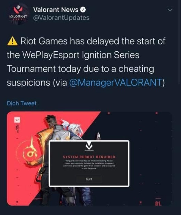 Riot Games tạm dừng giải đấu Valorant Ignition Series vì nghi ngờ có game thủ gian lận