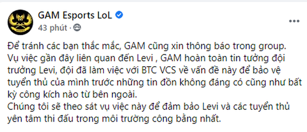 Trước tin đồn Levi bán độ, Quản lý SBTC và GAM Esports phản ứng quyết liệt, ông bầu Cao Lê Tuấn Tú ra mặt.