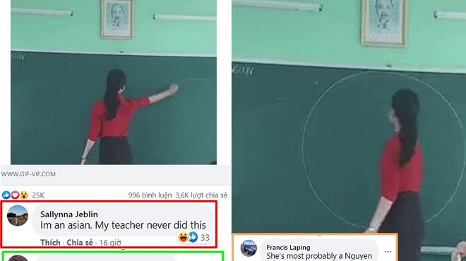 Giáo viên  gây bão MXH quốc tế với chiêu vẽ hình tròn bằng tay không trên bảng