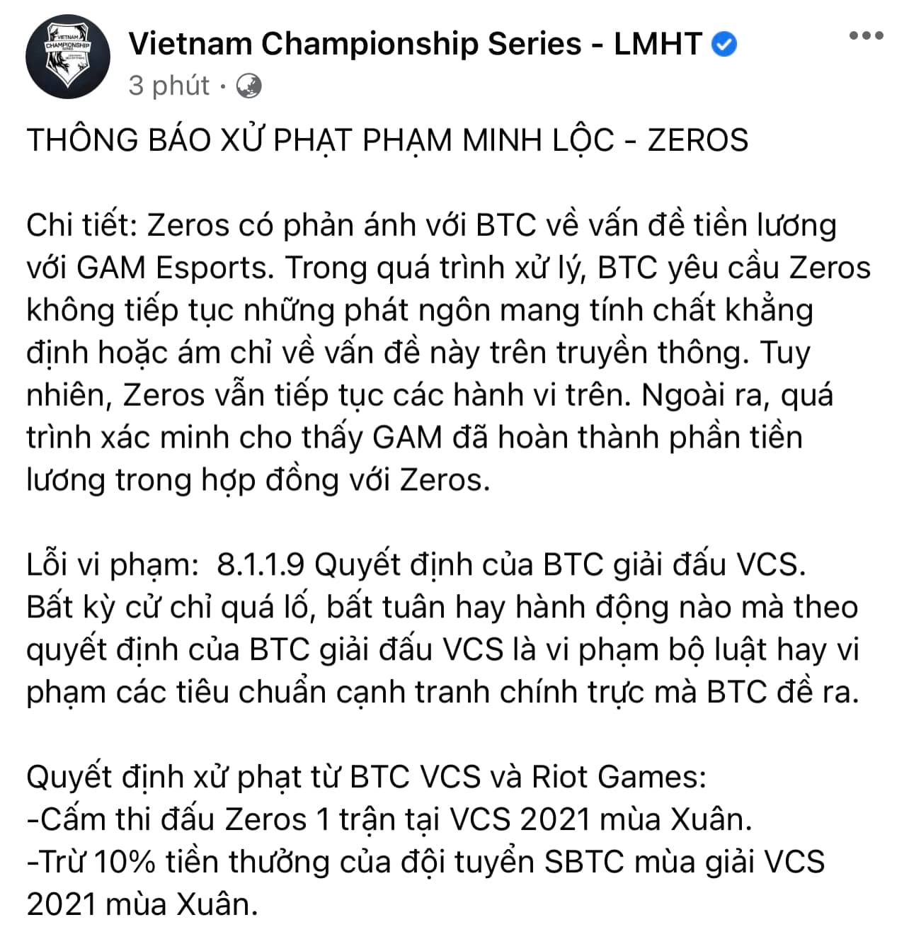 Quản lý SBTC Esport tiếp tục đăng tải dòng trạng thái công kích 