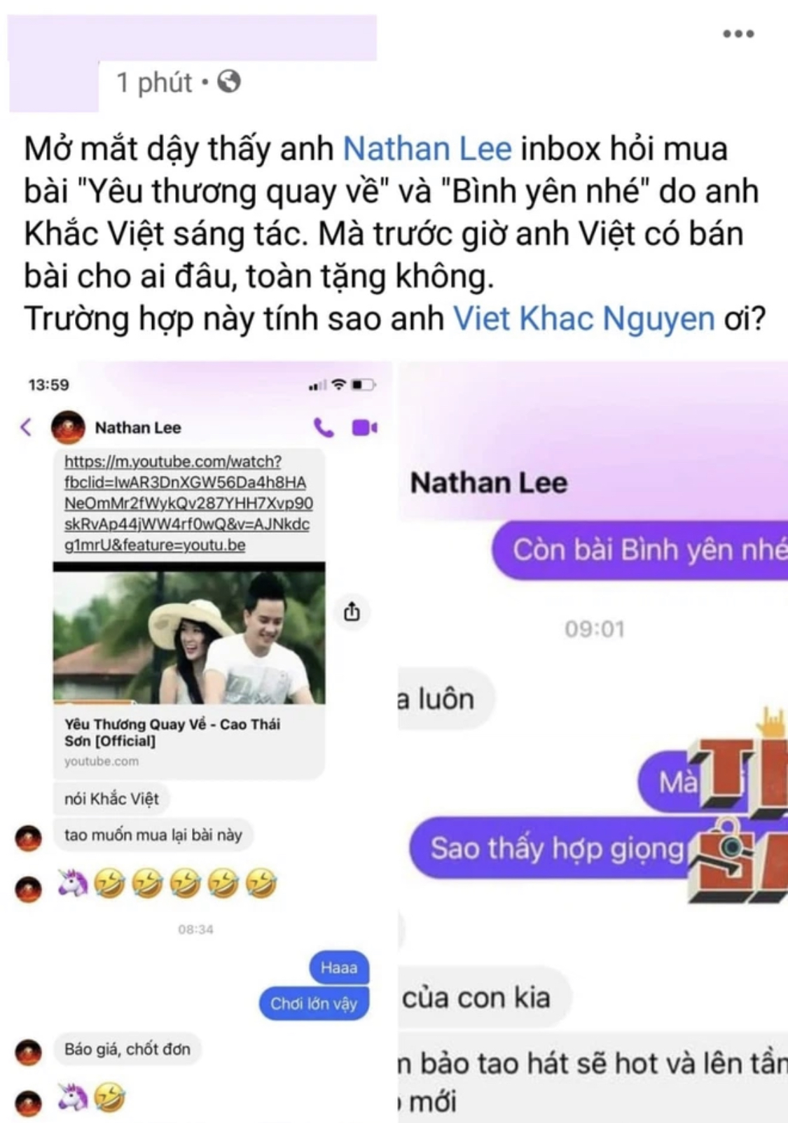 Đã ghét ai thì phải “chặn” đường ca hát đến cùng, Nathan Lee mua độc quyền 2 bài hát của Khắc Việt sáng tác để “tặng” Cao Thái Sơn