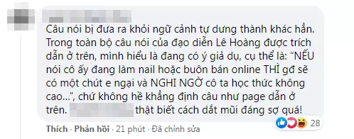 Trang Trần đáp trả phát ngôn của đạo diễn Lê Hoàng đánh giá học thức của con gái bán hàng online