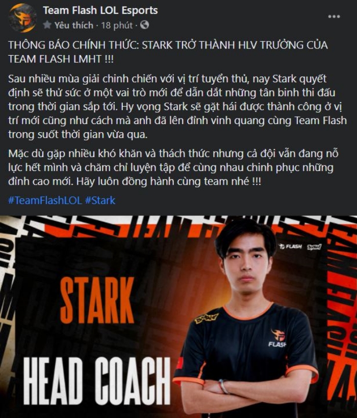 Stark trở thành HLV trưởng Team Flash