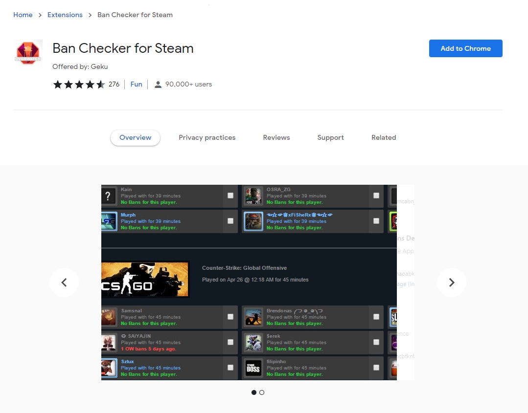 Gaio diện của Ban checker for steam trên Google Store