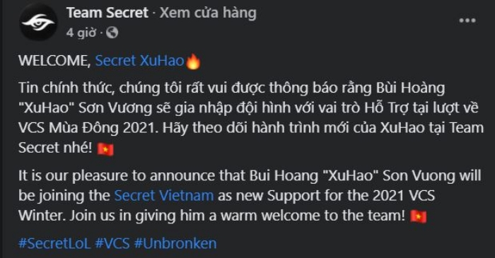 Xuhao gia nhập TS với vai trò hỗ trợ