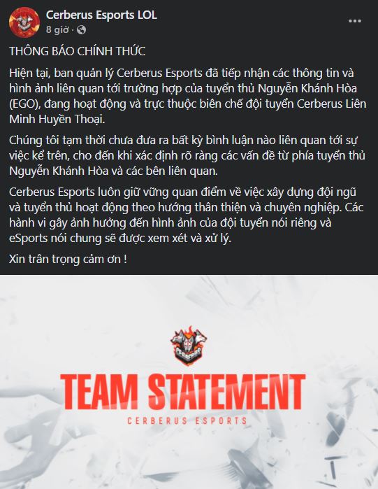 Cerberus Esports lên tiếng trước drama của EGO