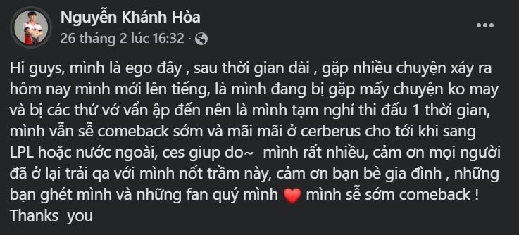 EGO khẳng định sẽ thi đấu cho CES đến khi xuất ngoại