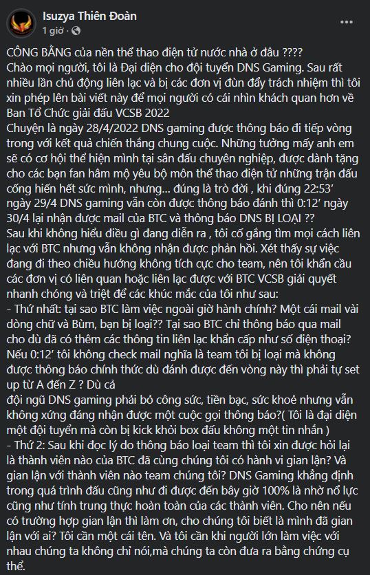 Đại diện DNS lên tiếng tố BTC làm việc thiếu công bằng