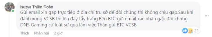 Đại diện DNS để lại bình luận ngay dưới bài đăng trên fanpage của BTC