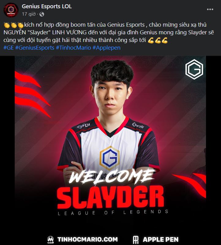 Slayder chính thức gia nhập Genius Esports