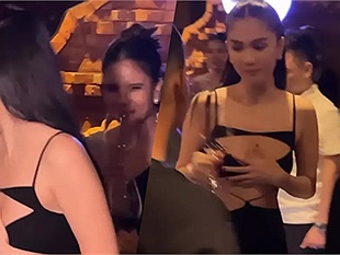 Ngọc Trinh diện đồ sexy đi tiệc rượu nhưng lại khổ sở với chiếc đầm phản chủ