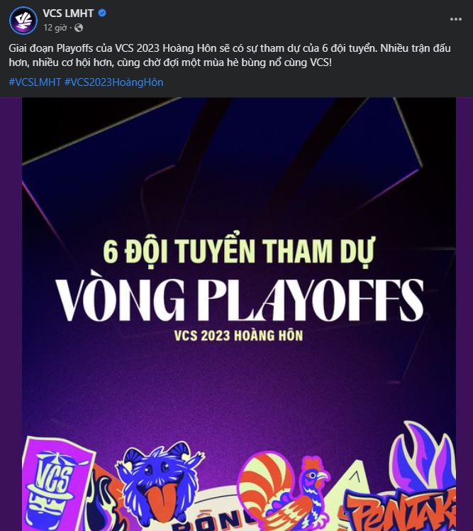 Vòng Playoffs VCS Hoàng Hôn 2023 sẽ có sự góp mặt của 6 đội tuyển