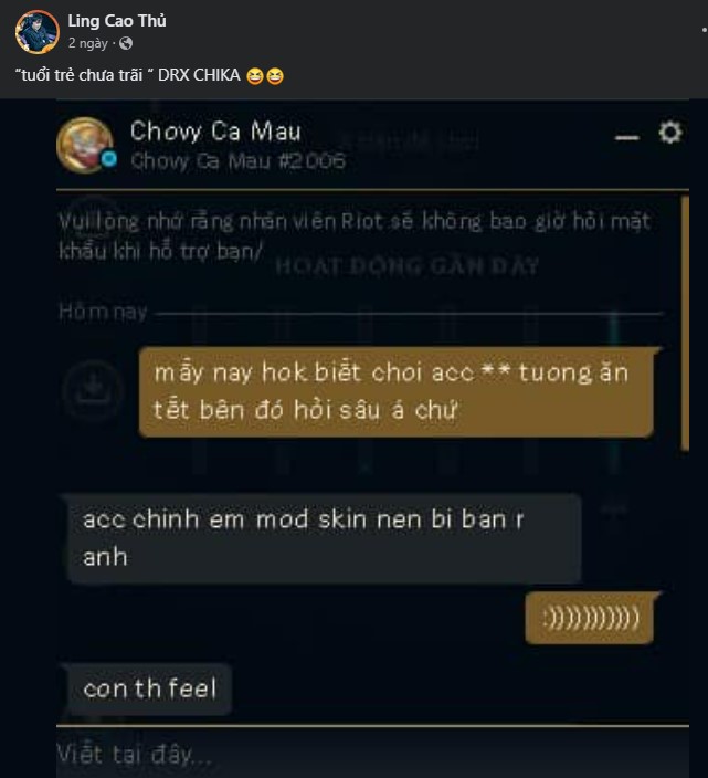 Chika bị ban acc do mod skin