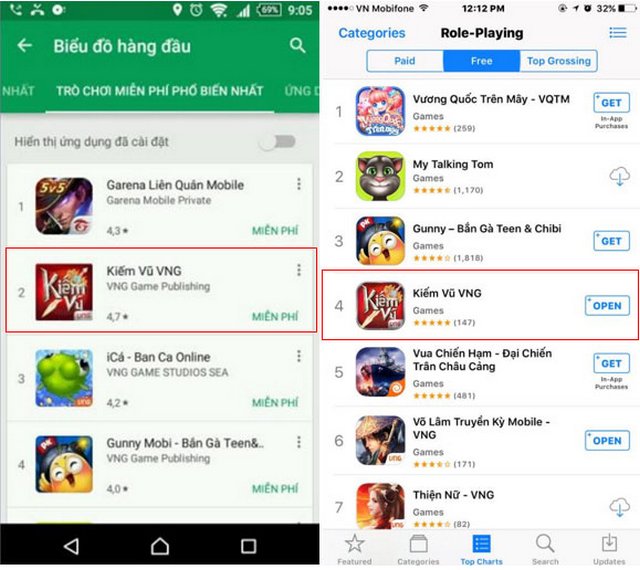 Top 2 Google play - Kiếm Vũ Mobi VNG gây choáng với bản cập nhật đầu tiên