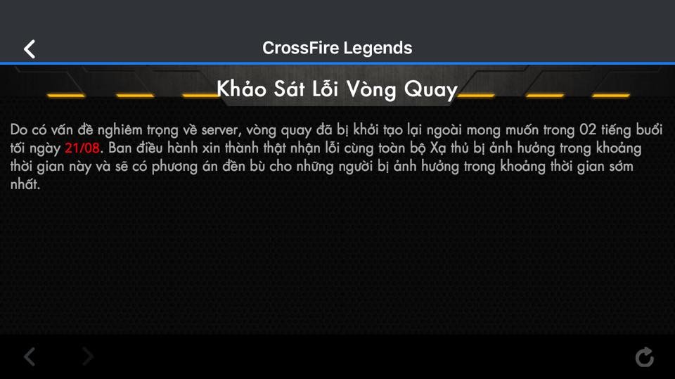 Cộng đồng game thủ Crossfire Legends bức xúc với NPH VNG vì đền bù không thỏa đáng