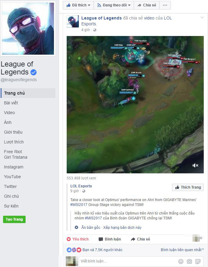 LMHT: Sau Levi Optimus là người Việt thứ 2 được fanpage League of Legends của Riot Games chia sẻ clip highlights