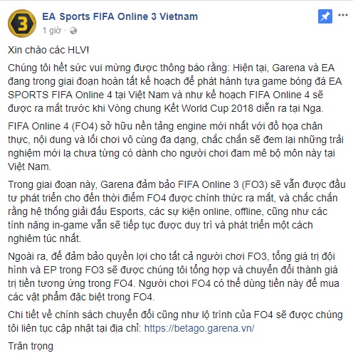 FIFA Online 4 được Garena đàm phán mua thành công, ấn định thời điểm ra mắt tại Việt Nam