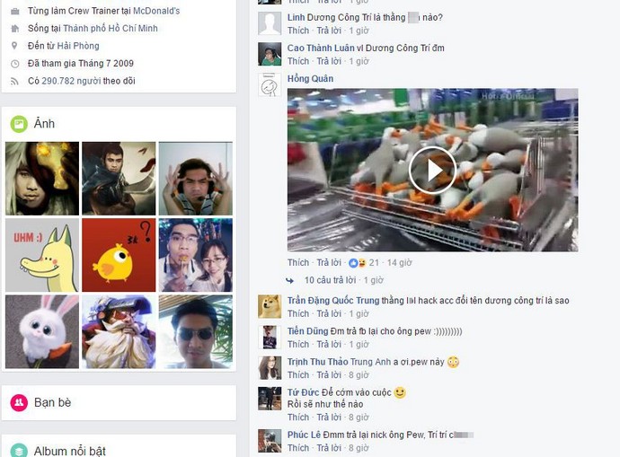 Sock: PewPew bị hack Facebook từ Van Khoa Hoang bỗng dưng trở thành Dương Công Trí