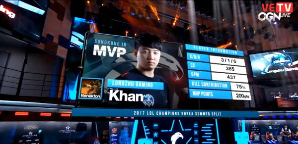 MVP ván 1 thuộc về Khan của Longzhu
