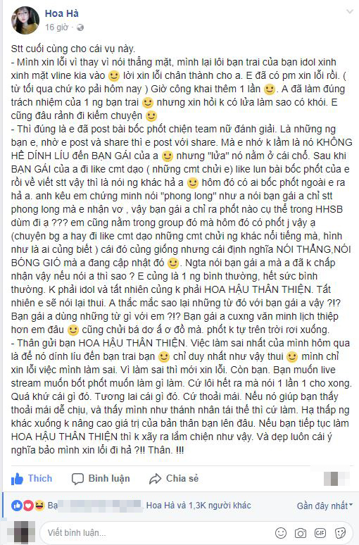 LMHT: Hotgirl Hoa Hà lên tiếng chửi Thư Lê bạn gái Junie dựa hơi trên Facebook cá nhân